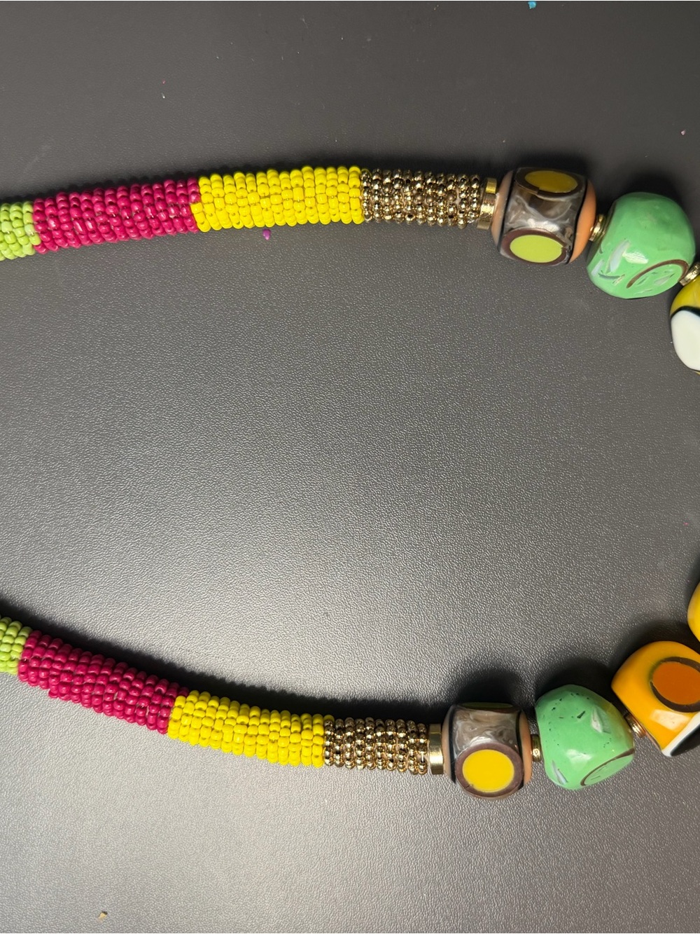 Colorful Beaded Women's Necklace - Pink, Yellow & Green